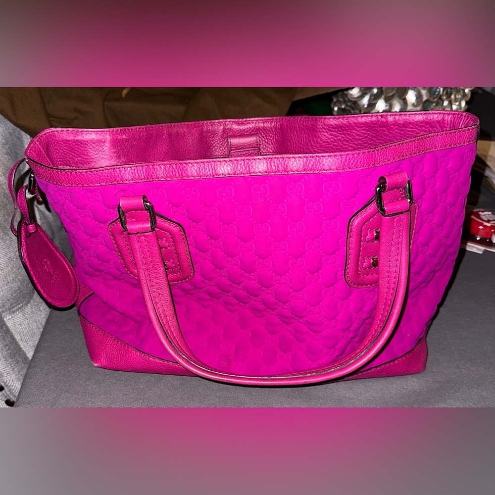 Gucci Fuchsia GG Neoprene and Leather Techno Tote! Authentic!